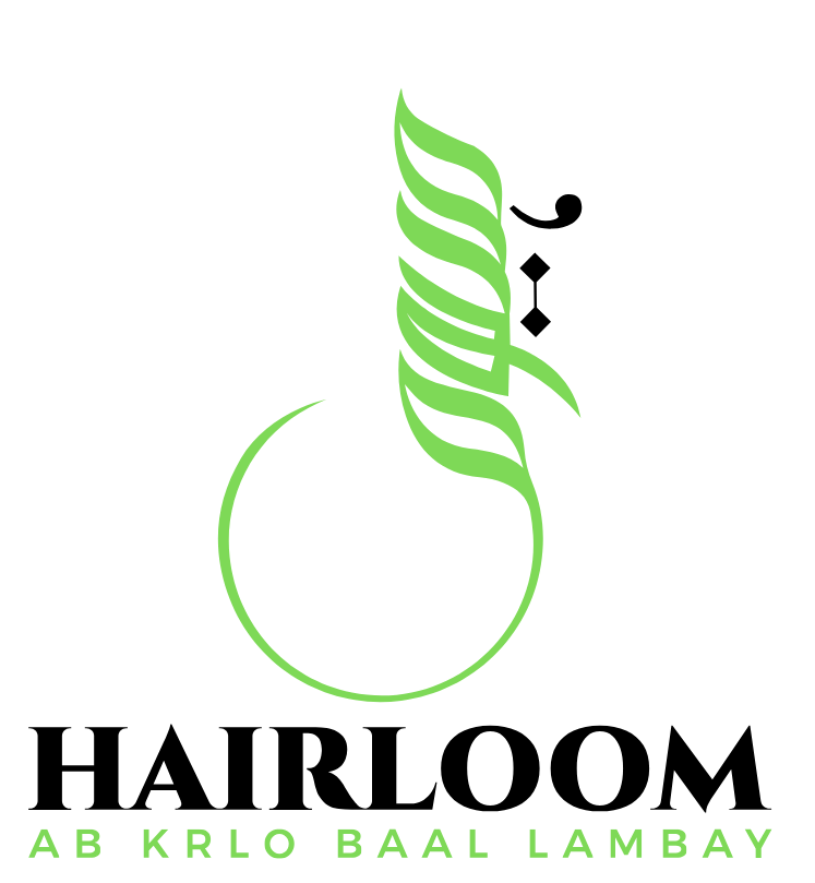 Logo of HAIRLOOM with green and black design on a white background